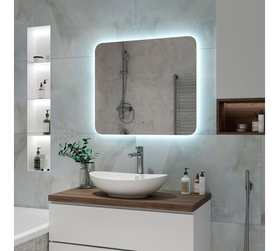 Зеркало Misty адхил 800x700 led, ореол с бесконт.сенсором, холод.подсветка с подогревом АДХ-02-80/70-14