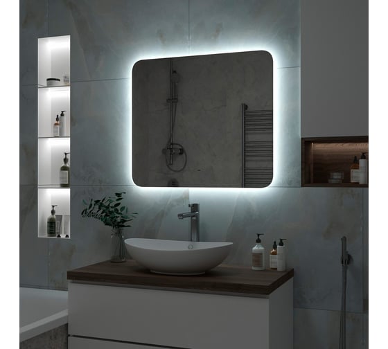 Зеркало Misty адхил 800x700 led, ореол с бесконт.сенсором, холод.подсветка с подогревом АДХ-02-80/70-14