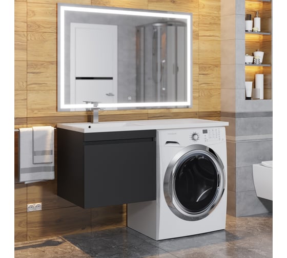 Тумба под стиральную машину Uperwood Magenta 60 см, подвесная, черная, выдвижной ящик 5930205155