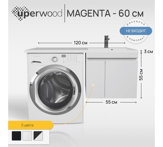 Тумба под стиральную машину Uperwood Magenta 60 см, подвесная, белая, с дверцами 5930205150