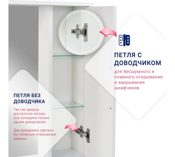 Зеркало DORATIZ Вега 60 правое с подсветкой, белый, со шкафчиком 2711.112