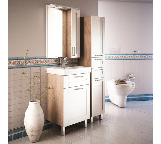 Тумба для ванной комнаты IDDIS Sena напольная, белая/под дерево, 50см SEN50W1i95