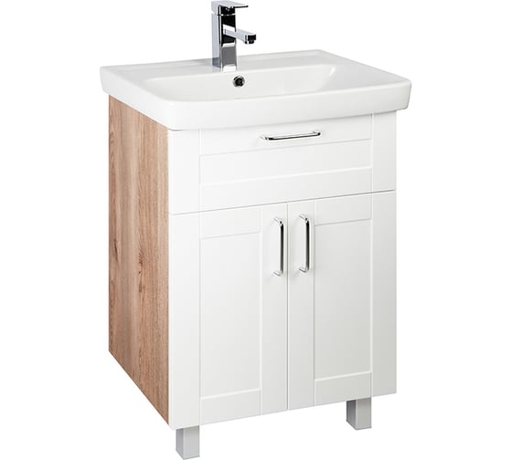 Тумба для ванной комнаты IDDIS Sena напольная, белая/под дерево, 60 см SEN60W2i95