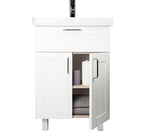 Тумба для ванной комнаты IDDIS Sena напольная, белая/под дерево, 60 см SEN60W2i95