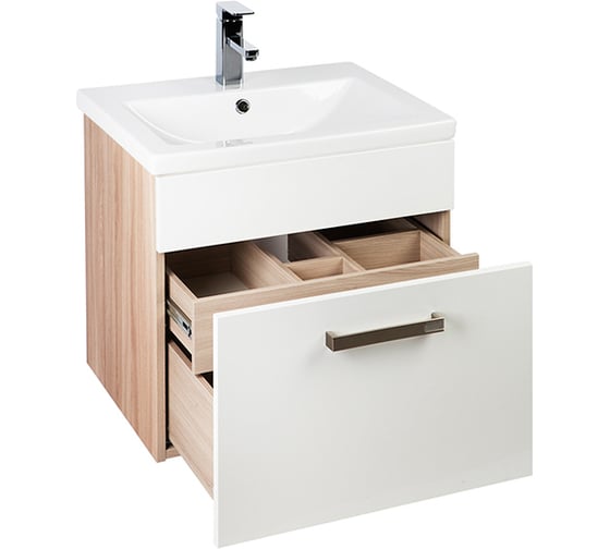Тумба для ванной комнаты IDDIS Mirro подвесная, белая/под дерево, 50см MIR50W0i95