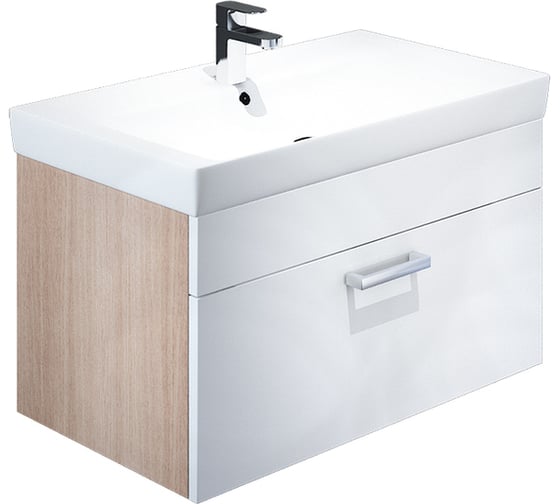 Тумба для ванной комнаты IDDIS Mirro подвесная, белая/под дерево, 80 см MIR80W0i95