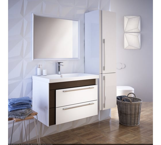Тумба для ванной комнаты IDDIS Color Plus подвесная, белая/под дерево, 90 см COL90W0i95