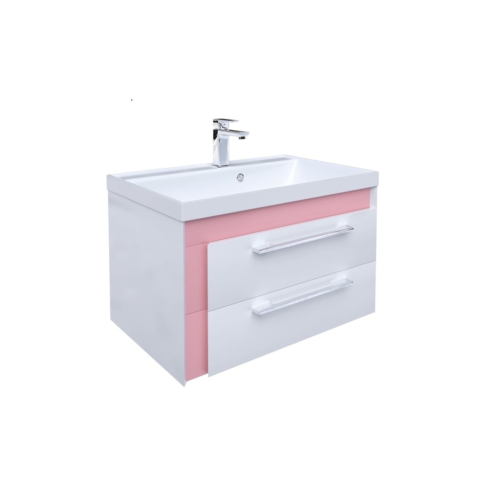 Тумба для ванной комнаты IDDIS Color Plus подвесная, белая/розовая, 70 ...