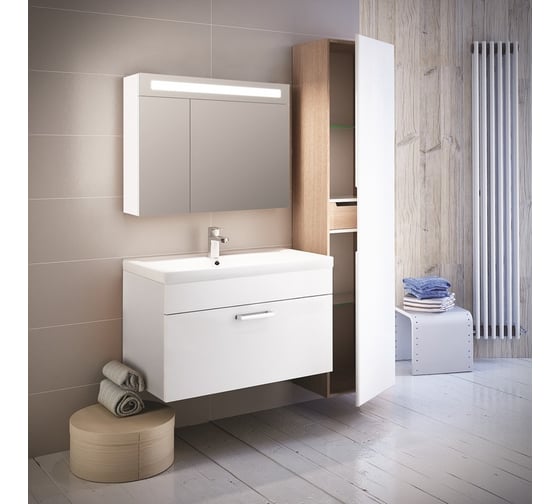 Шкаф-зеркало IDDIS New Mirro 80 см, двухдверный, белый NMIR802i99