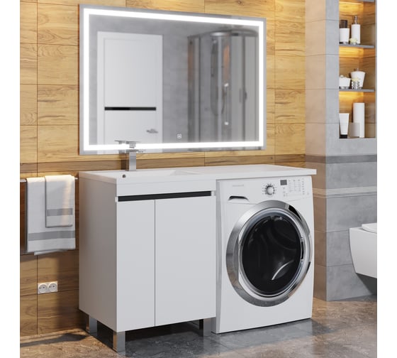 Тумба под стиральную машину Uperwood Magenta 50 см, напольная, белая/графит, с дверцами 5930205166