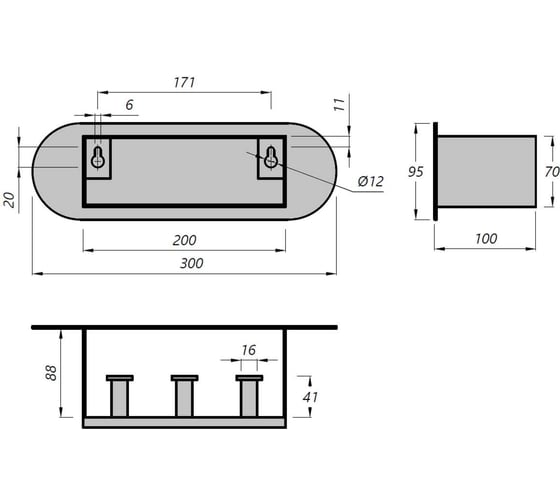 Настенная полка для ванной комнаты Левша LUNA-4 300x95x100, черная У8-5663.Ч