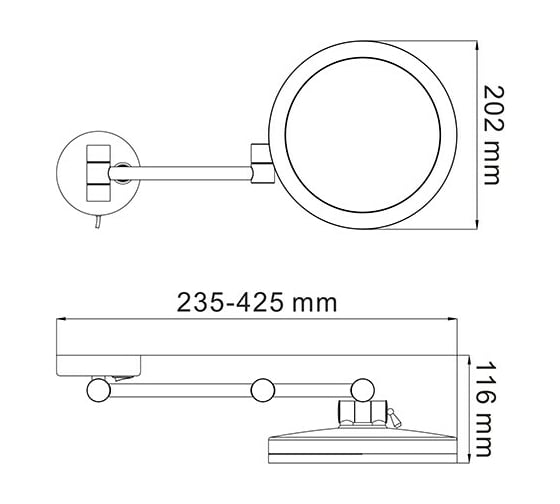 Зеркало WasserKRAFT с LED-подсветкой, 3-х кратным увеличением K-1004BLACK