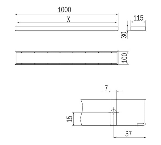Модульный рейлинг INDA INDISSIMA BARRA настенный с LED-подсветкой, черный матовый, 1000 мм A8883INE