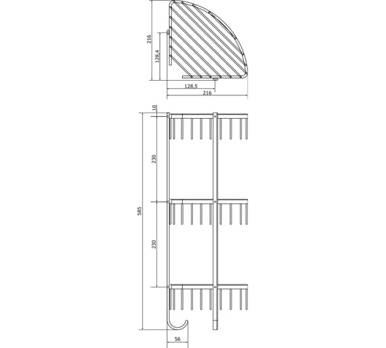 Угловая тройная решетка Veragio Basket 216x216х585 мм, бронза VR.GFT-9067.BR