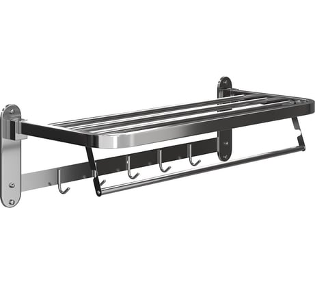 Полка для ванной Teymi Lina с крючками для полотенец, нержавеющая сталь, хром T90231 ЦБ-00269196