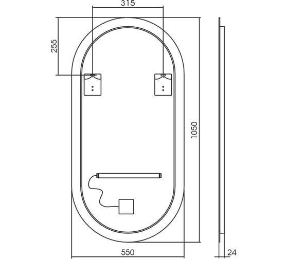 Зеркало сенсорное Azario Viva - BLACK 550x1050 мм, бесконтактный гор/верт 00085816