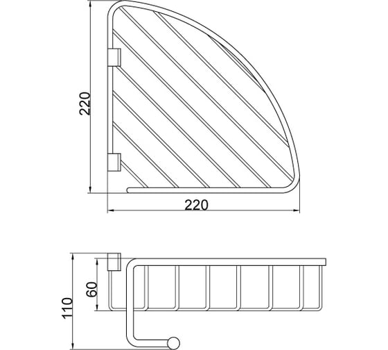 Угловая решетка Veragio Basket 220х220х110 мм, с крючком, хром VR.GFT-9055.CR