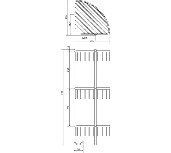 Угловая тройная решетка Veragio Basket 216x216х585 мм, хром VR.GFT-9067.CR