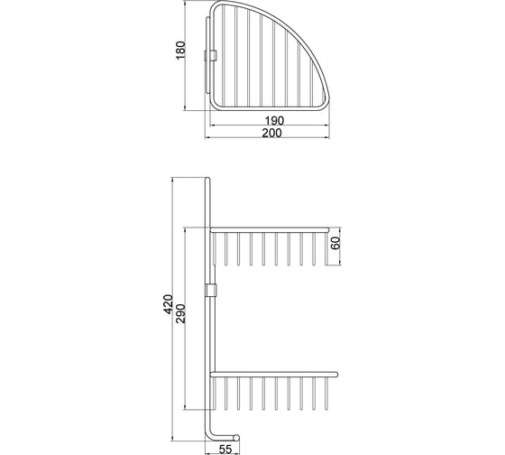 Угловая решетка Veragio BASKET двойная, L180хP200хh420 мм, с двумя крючками, хром VR.GFT-9037.CR