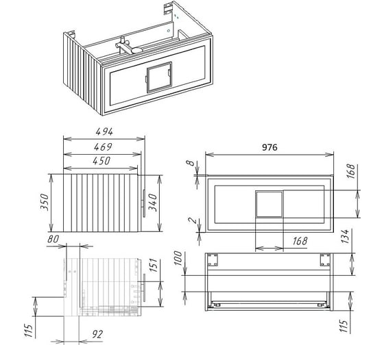 Тумба под раковину LA FENICE Cubo Blu Grigio синяя 100 FNC-01-CUB-BG-100