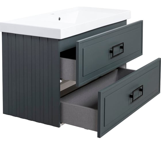 Тумба под раковину LA FENICE Cubo Grigio TWIN серо-зелёная 100 FNC-01-CUB-G-100-2