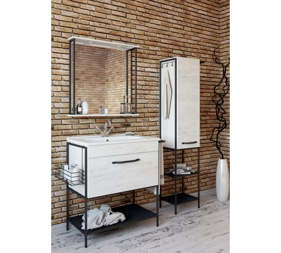 Тумба Sanflor Бруклин 75 дуб крафт, белый С02707