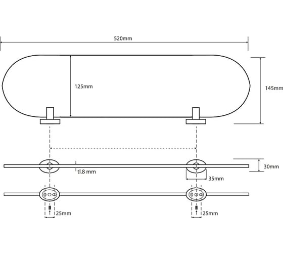 Стеклянная полочка BEMETA OVAL 118402031