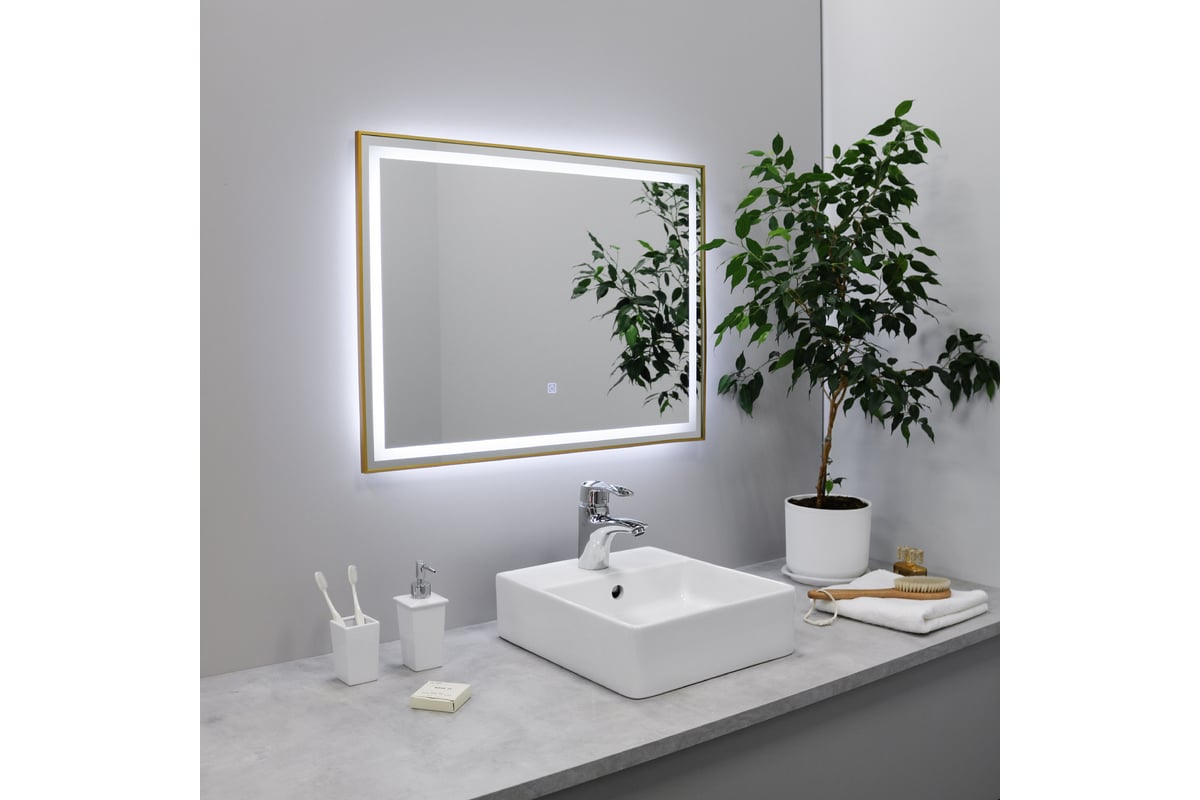 Зеркало FIXSEN с подсветкой LED прямоугольное 90x70 см золото-сатин FX ...