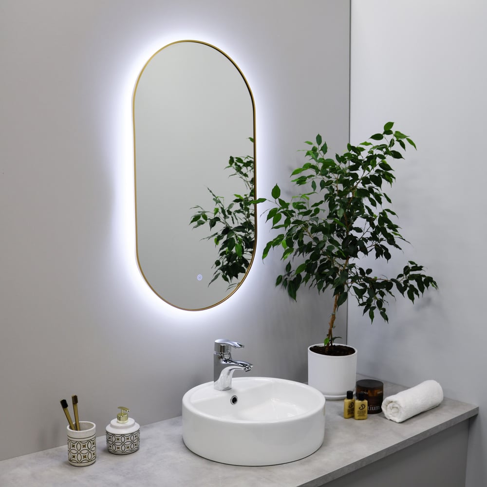 Зеркало с LED-подсветкой FIXSEN овальное, 50x90 см, золото-сатин FX ...