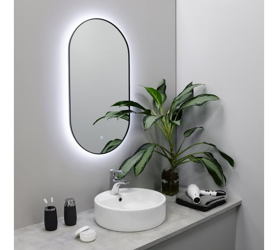 Зеркало с LED-подсветкой FIXSEN овальное, 50x90 см, графит FX- 3090F