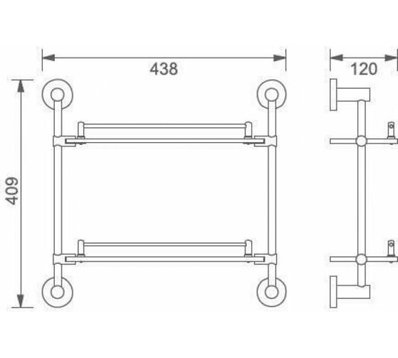 Стеклянная полка Aquanet 3852 двойная, 43 см, настенная, латунь 00189273