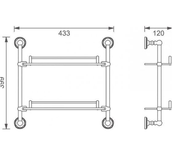 Стеклянная полка Aquanet 4652 двойная, 43.3 см настенная, золото 00189289