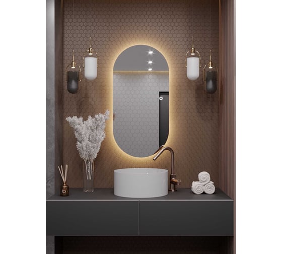 Шкаф зеркальный ALIAS Оливия 90x50 см, с теплой LED-подсветкой, универсальный sho90503