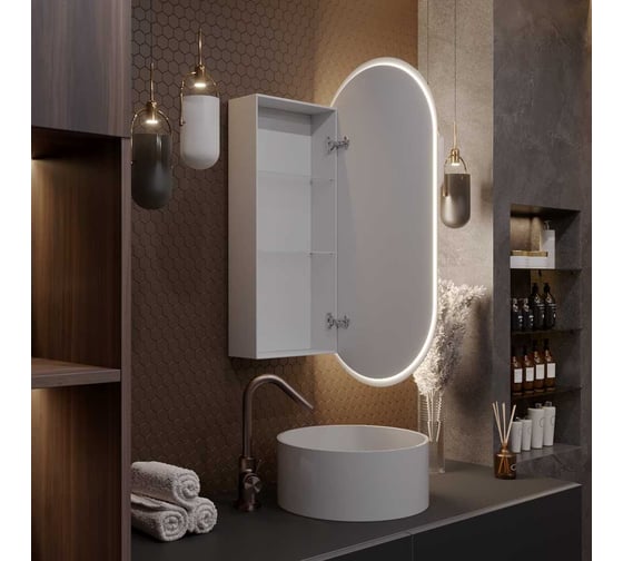 Шкаф зеркальный ALIAS Оливия 90x50 см, с теплой LED-подсветкой и часами, правый sho905035r