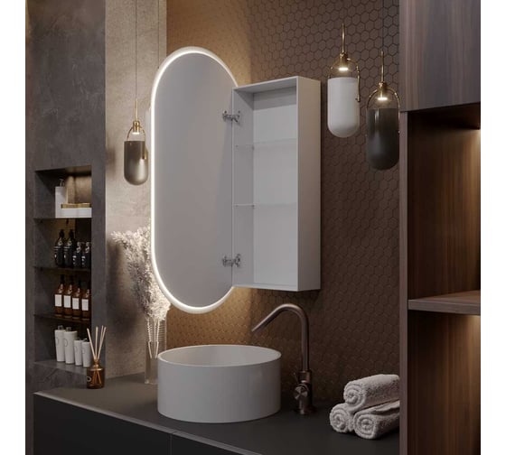 Шкаф зеркальный ALIAS Оливия 90x50 см, с холодной LED-подсветкой и часами, левый sho905015l