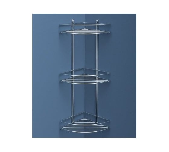 Полка для ванной Aquanet П3262 200x200x470 Акванет, угловая, 3-яруса, полукруг, хром 00211309