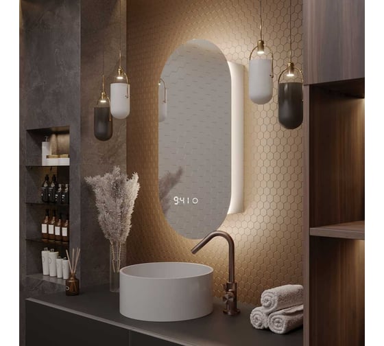 Зеркальный шкаф ALIAS Оливия 90x45 с нейтральной LED-подсветкой и часами, правый sho904525r