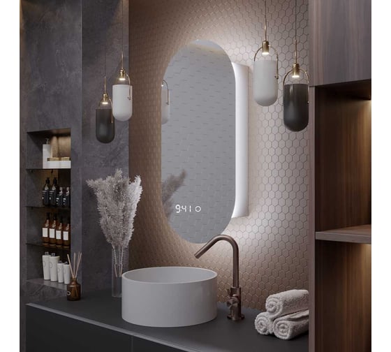 Зеркальный шкаф ALIAS Оливия 80x40 с холодной LED-подсветкой и часами, правый sho804015r