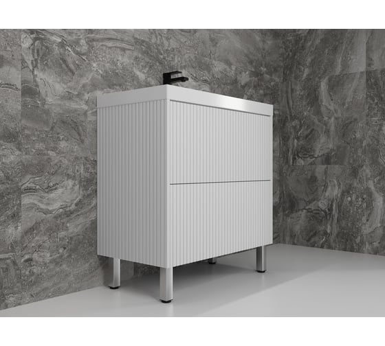 Тумба напольная Style Line Стокгольм 80, Classic 80, (2 ящ.) белый рифленый софт, PUSH ЛС-00002335