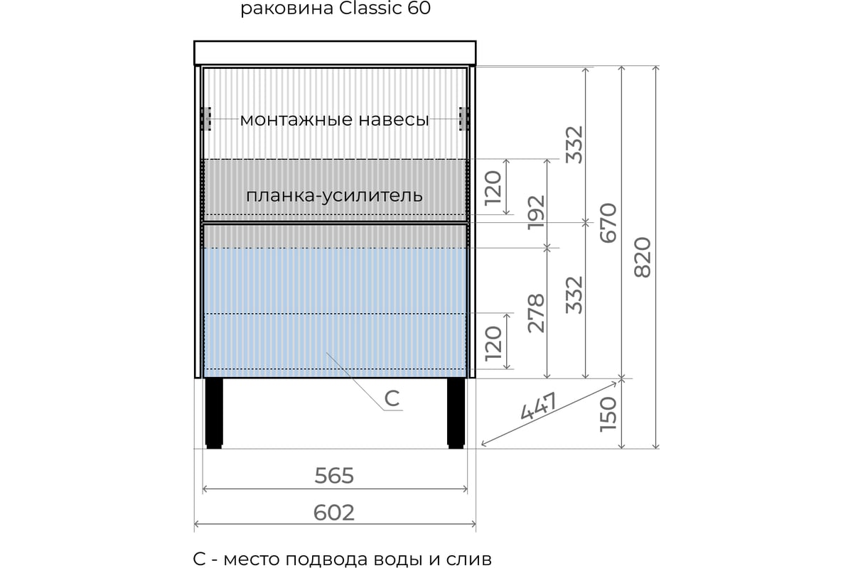 Тумба напольная Style Line Стокгольм 60, Classic 60, (2 ящ.) белый рифленый  софт, PUSH ЛС-00002333 - выгодная цена, отзывы, характеристики, фото -  купить в Москве и РФ