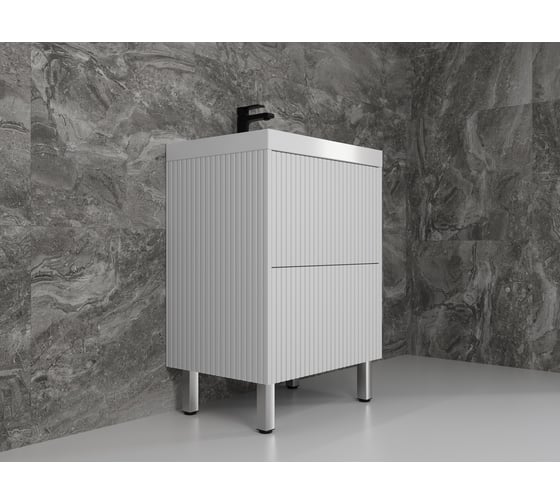 Тумба напольная Style Line Стокгольм 60, Classic 60, (2 ящ.) белый рифленый софт, PUSH ЛС-00002333