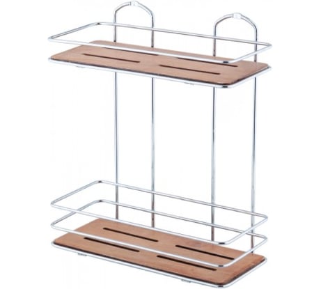 Полка в ванную TEKNO-TEL прямая, 2 яруса, 13x30x34 дерево/хром BK076