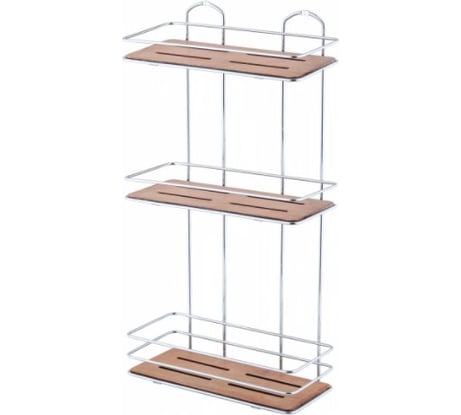 Полка в ванную TEKNO-TEL прямая, 3 яруса, 13x30x54 дерево/хром BK077