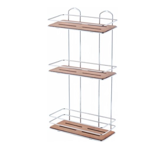 Полка в ванную TEKNO-TEL прямая, 3 яруса, 13x30x54 дерево/хром BK077