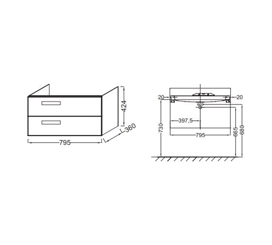 Мебель для раковины-столешницы JACOB DELAFON Rythmik EB1302-E70 80 см 00000039056