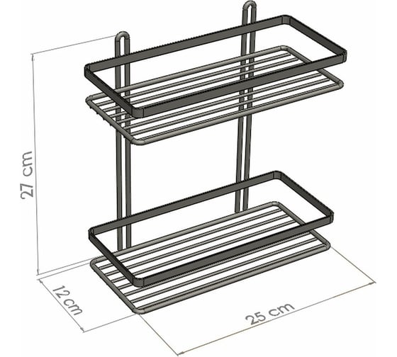 Полка в ванную TEKNO-TEL прямая, 2 яруса, 25x12x27 хром ES067