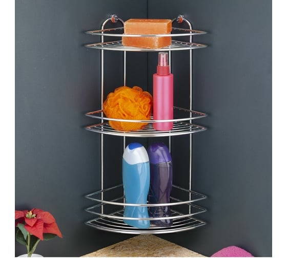Полка в ванную TEKNO-TEL угловая, 3 яруса, 20x20x46 нерж.сталь глянцевый BK023SSS