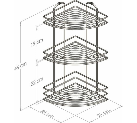 Полка в ванную TEKNO-TEL угловая, 3 яруса, 20x20x46 нерж.сталь глянцевый BK023SSS