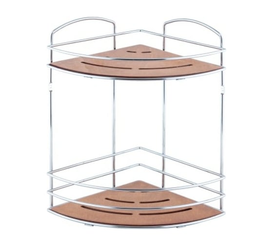 Полка в ванную TEKNO-TEL угловая, 2 яруса, 21x21x31 дерево/хром BK074