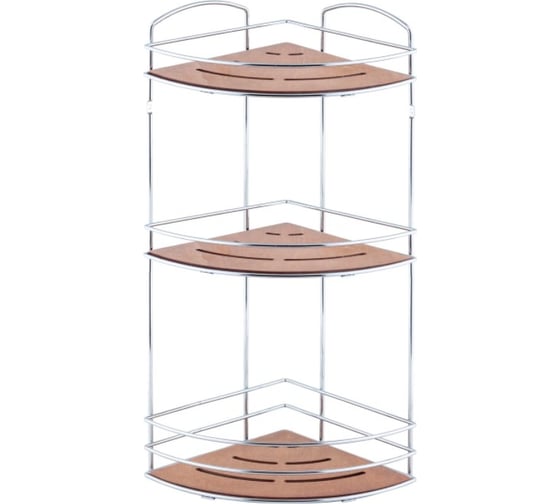 Полка в ванную TEKNO-TEL угловая, 3 яруса, 21x21x49 дерево/хром BK075 1